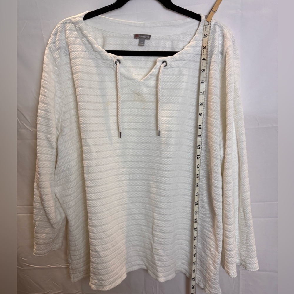 Talbots Cream Striped Hoodie Sweatshirt - Picture 5 of 9